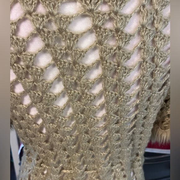 Arden B Crochet Short Sleeve Cardigan Wool Blend with Faux Fur Trim - Picture 10 of 12